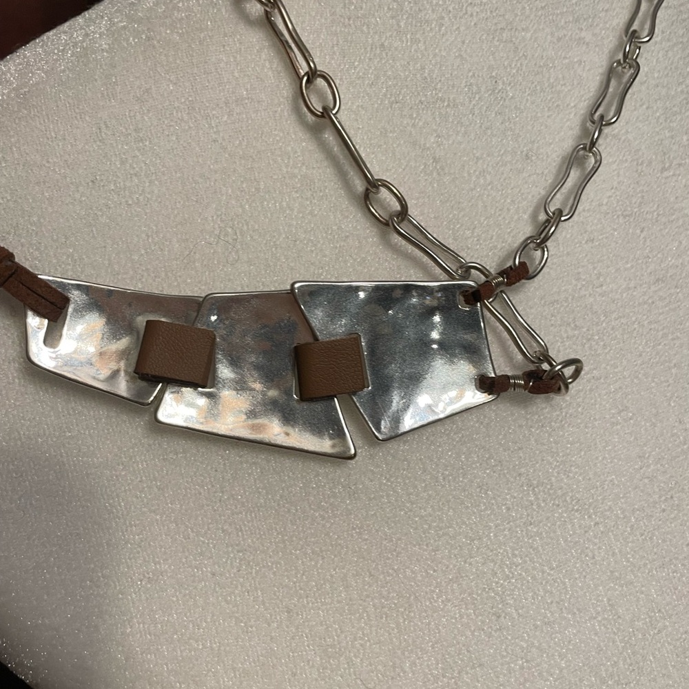 RLM SoHo Silvertone and Leather Y Boho Funky Statement Long Necklace - Picture 6 of 6